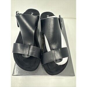 Pierre Dumas Women Low Wedge Chantal 26 BLACK Strap Sandal NEW WITH BOX Size 8.5